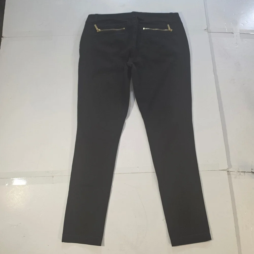 Michael Kors Womens Black Gold Zipper Skinny DesignerPants Trousers Size 10